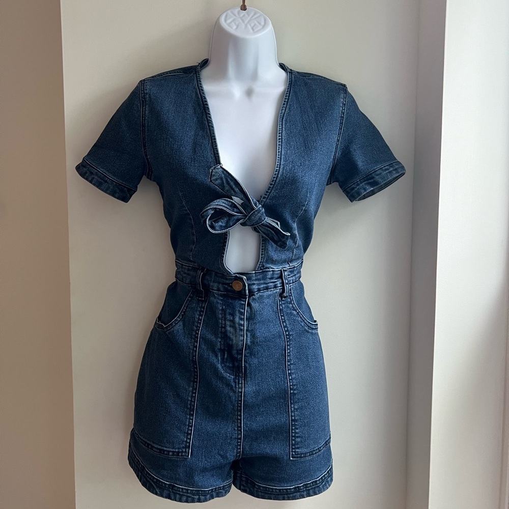 denim jean one piece romper